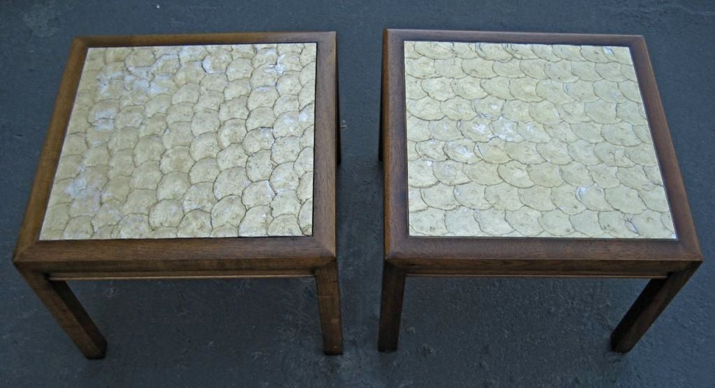 Pair of Walnut Side tables- Capiz Shell top att. Frances Elkins