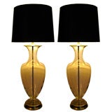 Statuesque pair of clear Crystal Urn lamps by Paul Hanson, NY