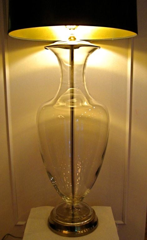 American Statuesque pair of clear Crystal Urn lamps by Paul Hanson, NY
