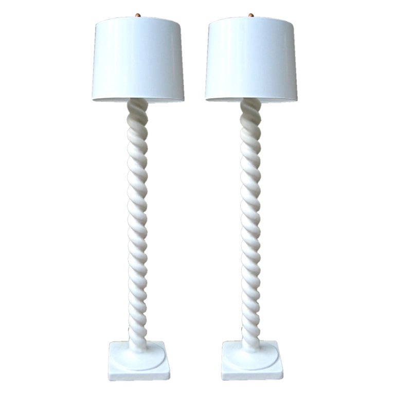 Pair of plaster Spiral floor lamps by Michael Taylor