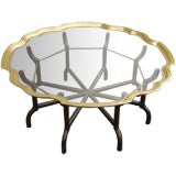 Brass frame Coffee table with Spider leg Walnut base by Baker