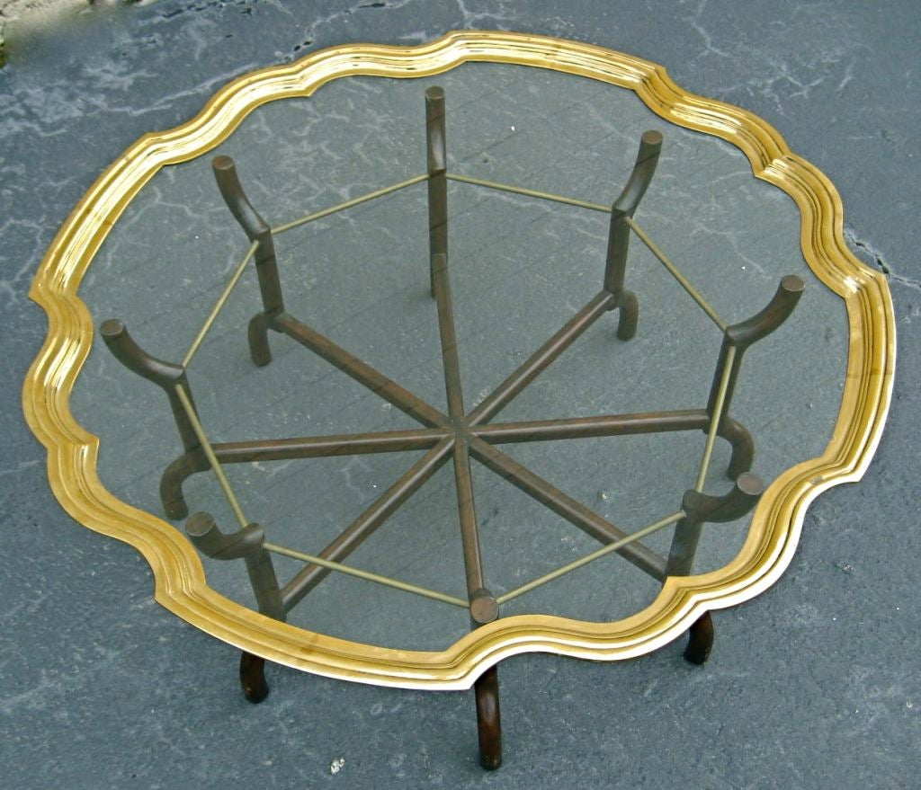 Brass frame Coffee table with Spider leg Walnut base by Baker