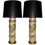 Vintage Pair of Wallpaper drum table lamps