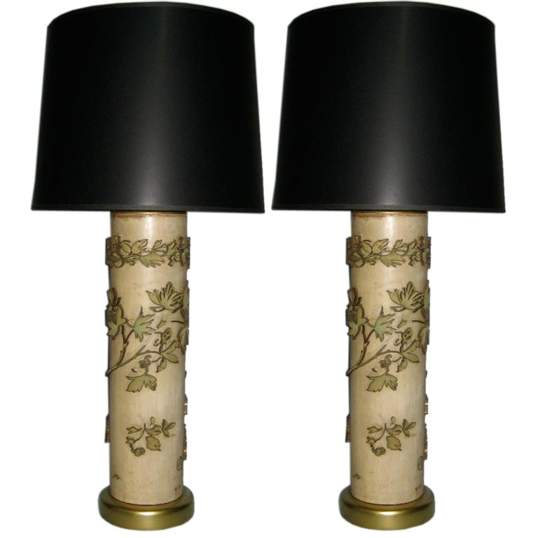 Pair of Wallpaper drum table lamps