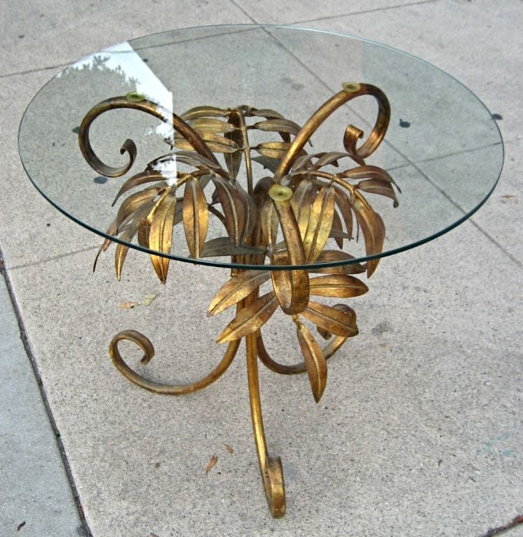 Pair Italian gilt Tole Laurel leaf side tables