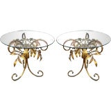 Pair Italian gilt Tole Laurel leaf side tables