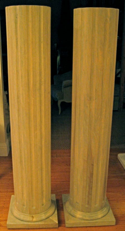 Large pair of vintage fluted columns in Pickled wood.