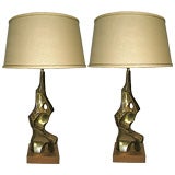 Pair of Brutal style Sculptural lamps by Frederick Weinberg