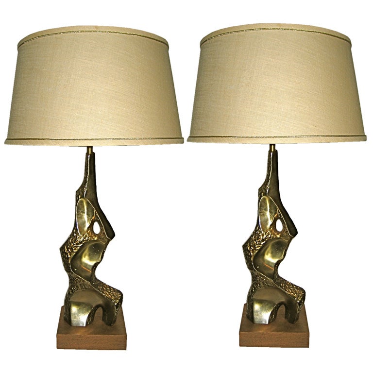 Pair of Brutal style Sculptural lamps by Frederick Weinberg