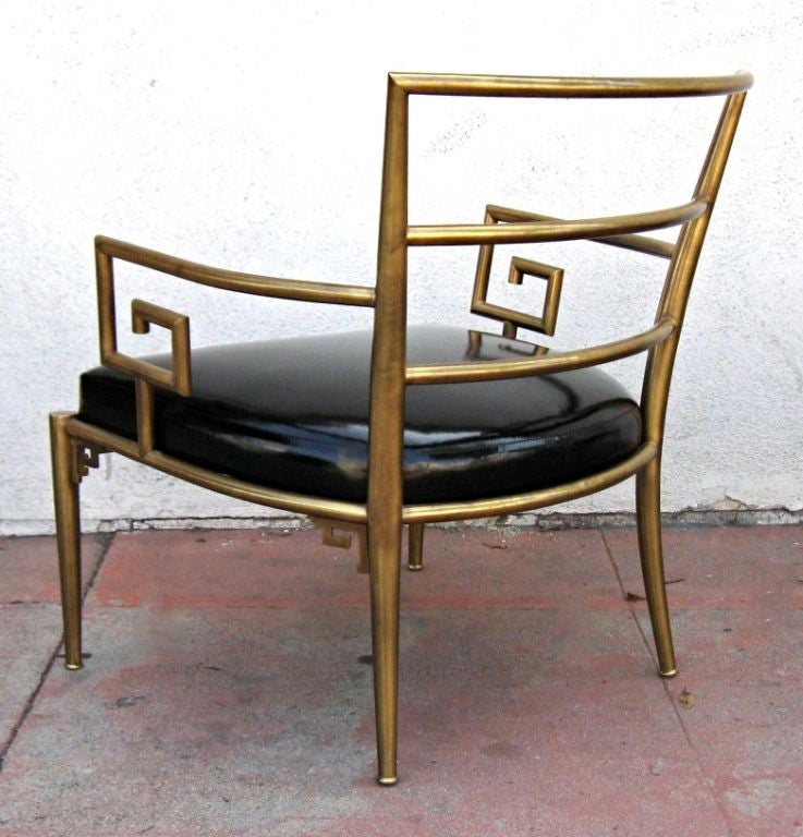 Mid-20th Century Italian brass armchair with Greek key armrests