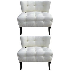 Pair of Tufted Linen Klismos slipper chairs attr. Wm. Haines