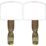 Large pair of Hourglass form Crystal lamps by Paul Hanson, NY