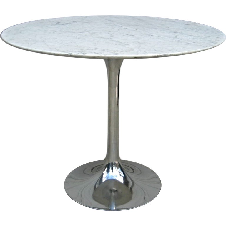 Polished aluminum base Tulip table with Carrara Marble top