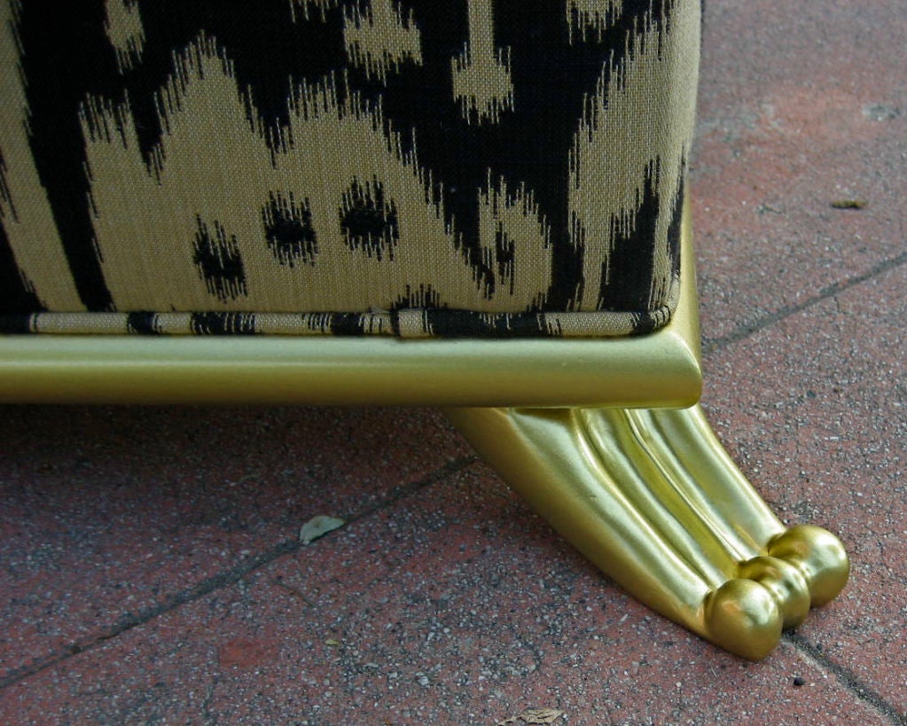 Gilt Scroll foot stool with Ikat Upholstery