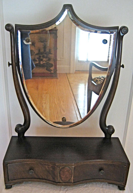 Regency dresser-top Mirror with drawer.  Crotch Mahogany drawerfront.  Box features inlayed front and Medallion on drawerfront.