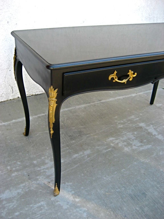 Lovely Louis XV style Bureau Plat with Dore Bronze Ormolu made in Italy for S. Cavallo, NY.