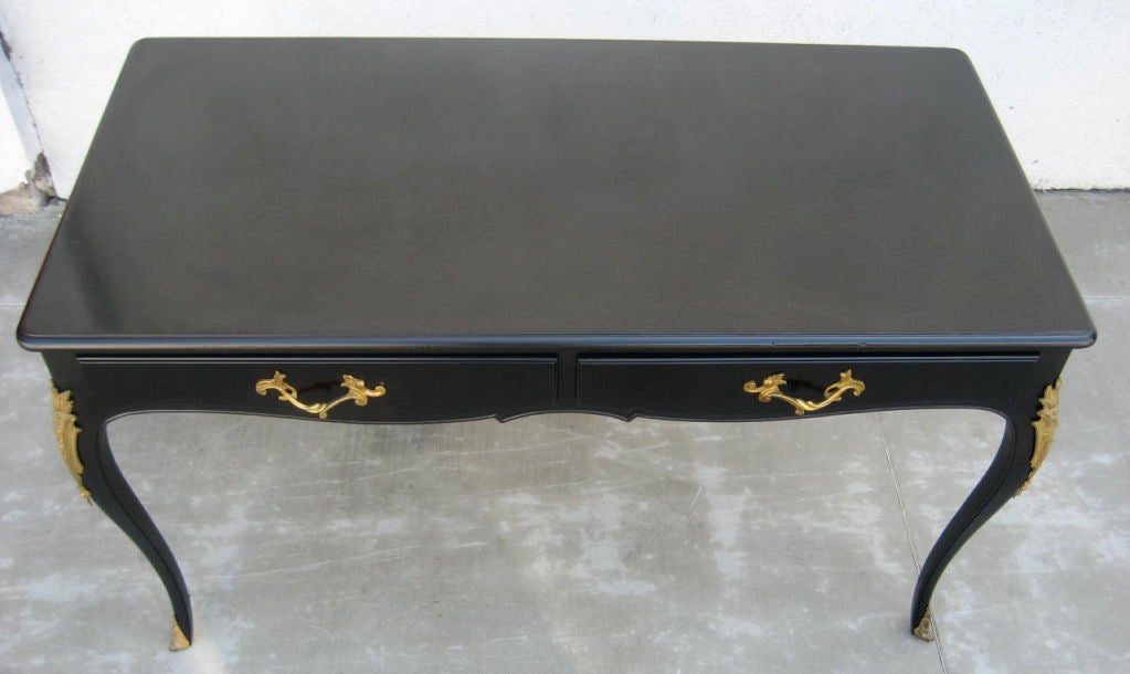 Mid-20th Century Ebonized Louis XV style Bureau Plat with Dore Bronze Ormolu