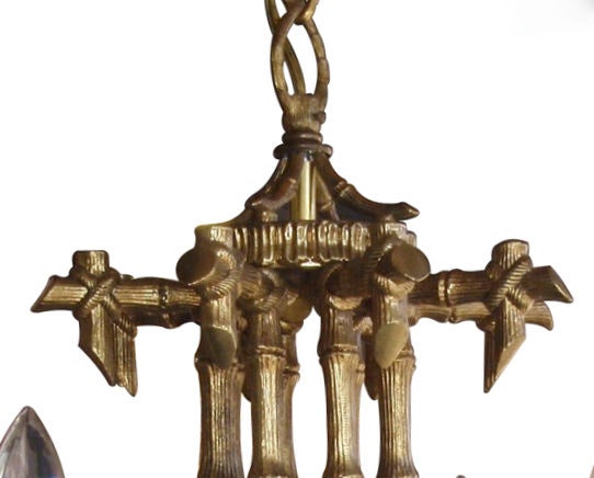 Beautifully cast heavy solid brass eight arm Faux Bamboo Chandelier.  Original canopy included.