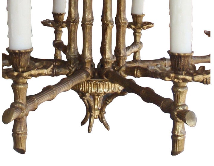 Mid-20th Century Italian Brass Faux Bamboo Chinoiserie Chandelier