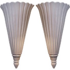 Large Pair of Carved Wood Uplight Sconces 1