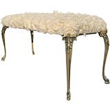 Pair of Brass Benches with Flokati Upholstery