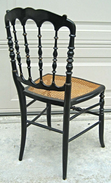 Italian Set of Four Ebonized Chiavari Chairs-gold painted decoration