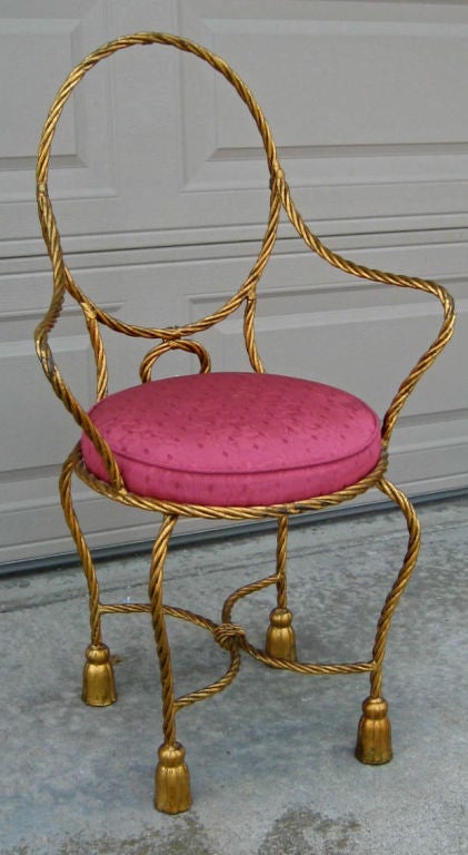 Italian Gilt Iron Rope and Tassel Armchair