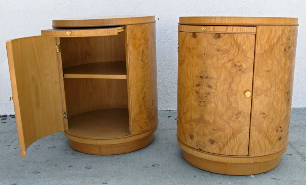 Pair of Olive Burl Drum Nightstands