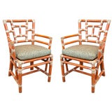 Pair of Fret Back Lounge Chairs by McGuire