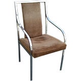 Set of Six Chrome and Suede Dining Chairs by Pierre Cardin