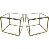 Large Pair of Polished Brass Cube Tables