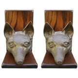 Life Size Pair of Bronze Fox Head Bookends