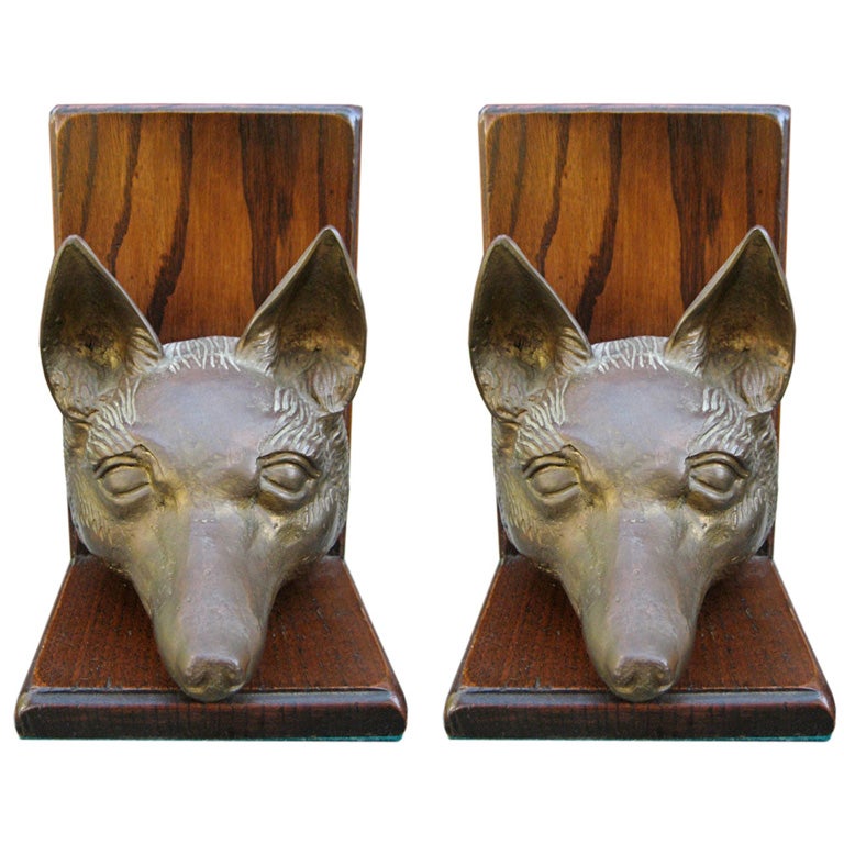 Life Size Pair of Bronze Fox Head Bookends