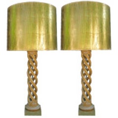 James Mont-Pair of Gilt Wood Open Spiral Lamps 7