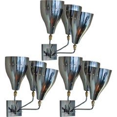 Vintage Group of 3 Industrial French Wall Sconces.