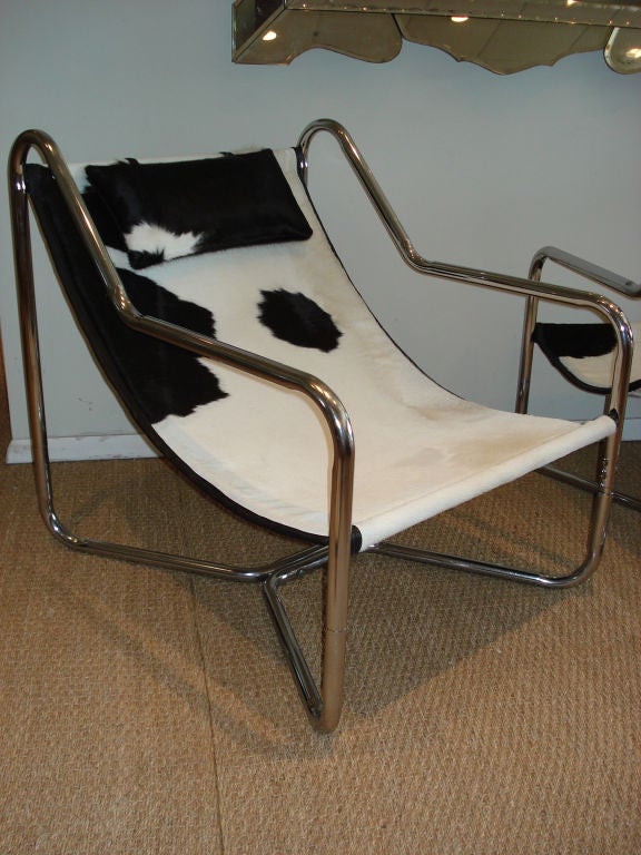 Pair of ChromeTubular Sling Chairs. In Excellent Condition In Miami, FL