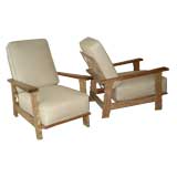 Rare Pair of Cerused Oak French Lounge Chairs.