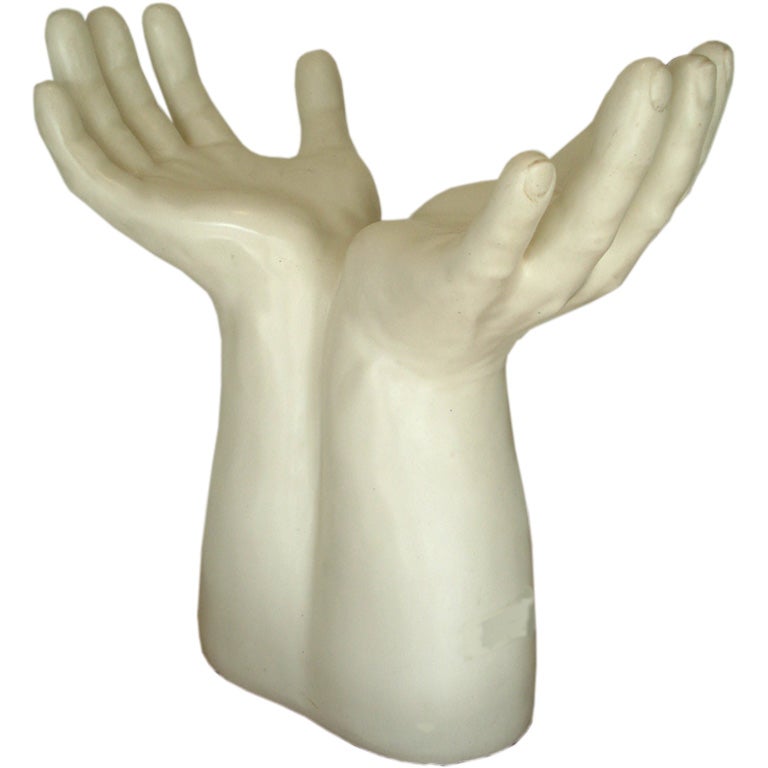 Oversized Pair of Solid Ceramic Hands Sculpture. at 1stdibs
