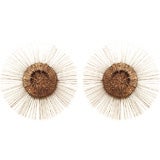 Pair of Large Copper Brass and Dripped Bronze Sunbursts.