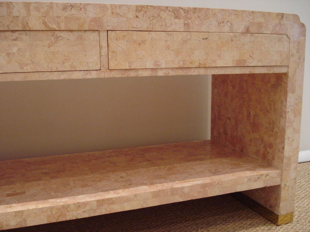 Late 20th Century Amazing Travertine Wrapped Two Tiers Console With Drawers.
