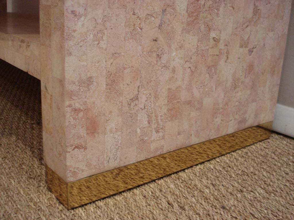 American Amazing Travertine Wrapped Two Tiers Console With Drawers.