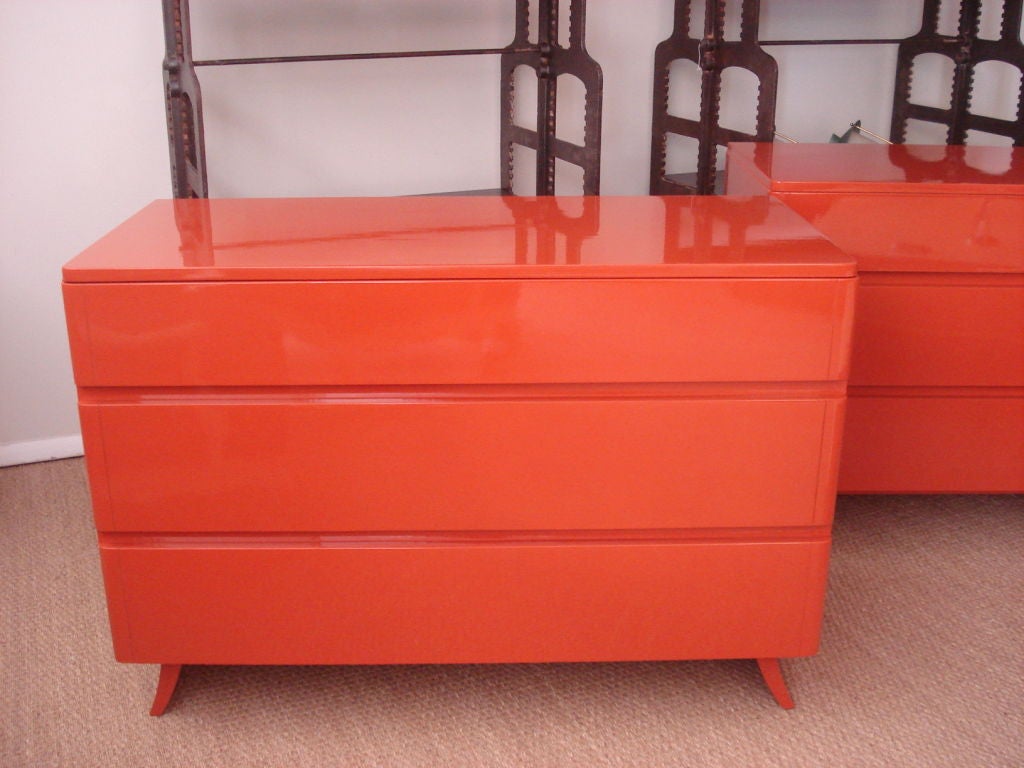 Mid-20th Century Pair of Orange Lacquered  Chest of Drawers