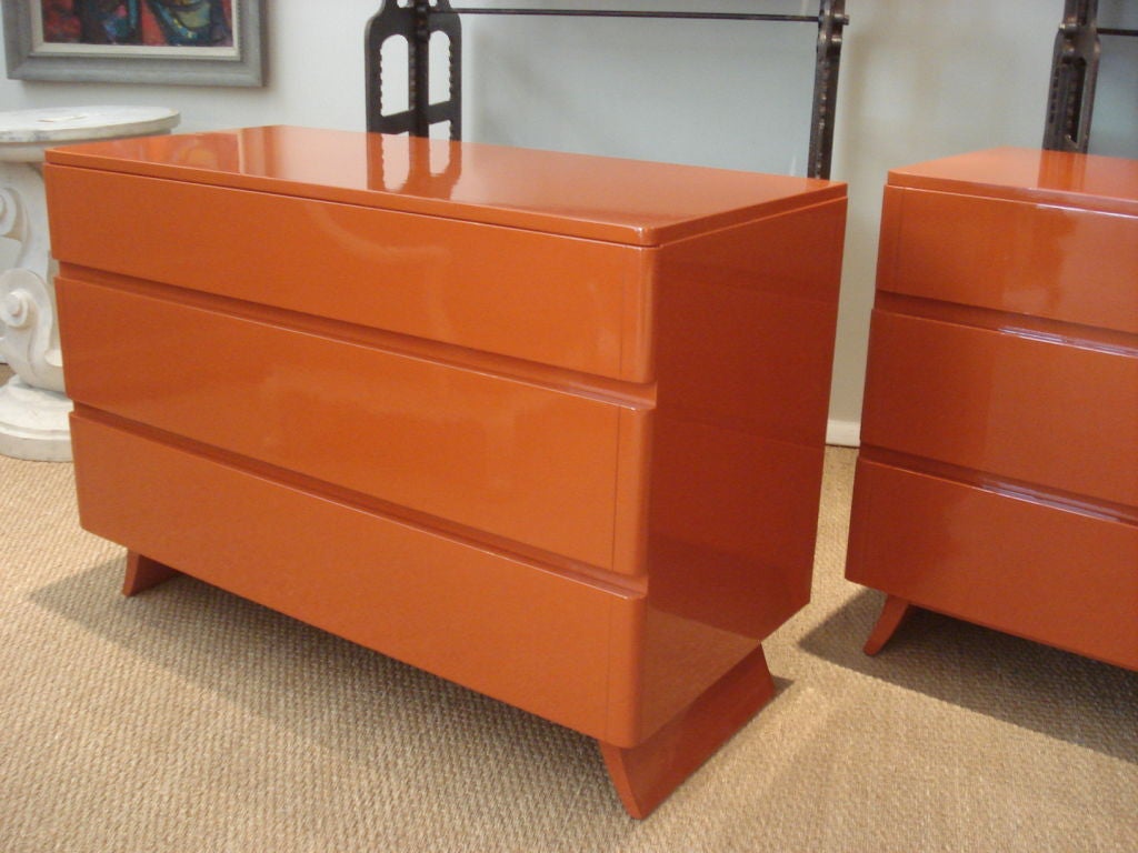 American Pair of Orange Lacquered  Chest of Drawers