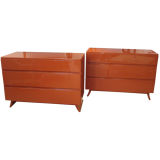 Pair of Orange Lacquered  Chest of Drawers