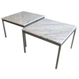 PAIR OF FLORENCE KNOLL TABLES STAINLESS STEEL MARBLE TOP