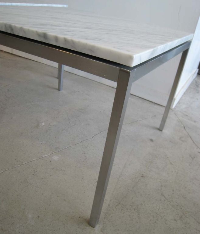 PAIR OF FLORENCE KNOLL TABLES STAINLESS STEEL MARBLE TOP