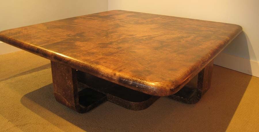 American Mid-Century Modern Goatskin Lg Square Coffee Table For Sale
