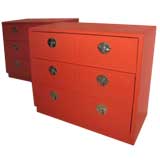 CHINESE CHIPENDALE PAIR CORAL CABINET COMMODES