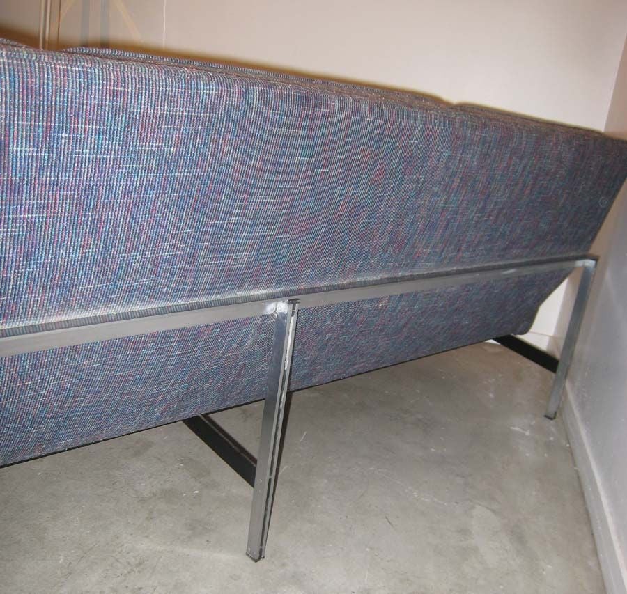 Mid-Century Modern Florence Knoll Three-Seat Steel / Upholstered Arm Sofa In Good Condition In Miami, FL