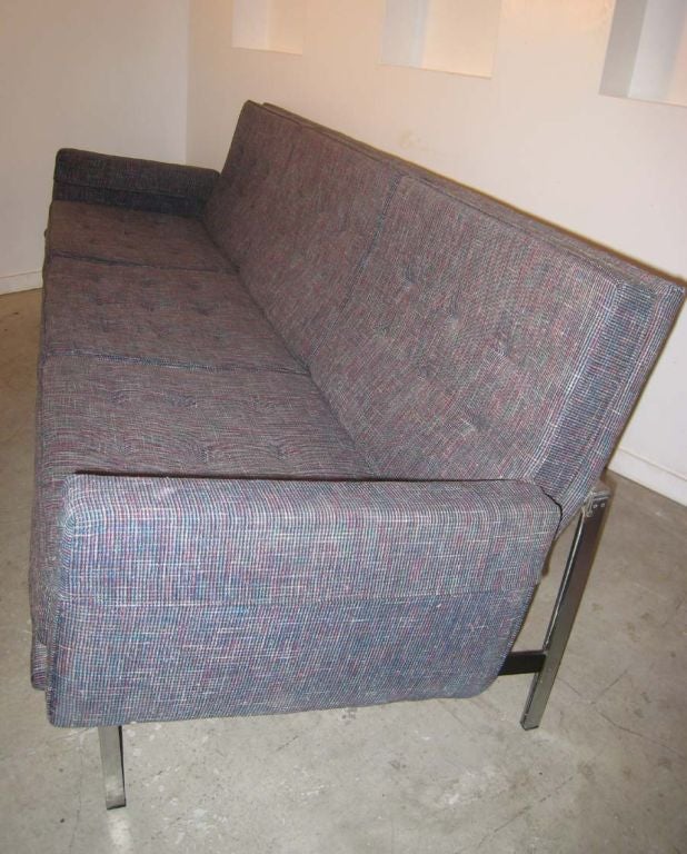 20th Century Mid-Century Modern Florence Knoll Three-Seat Steel / Upholstered Arm Sofa